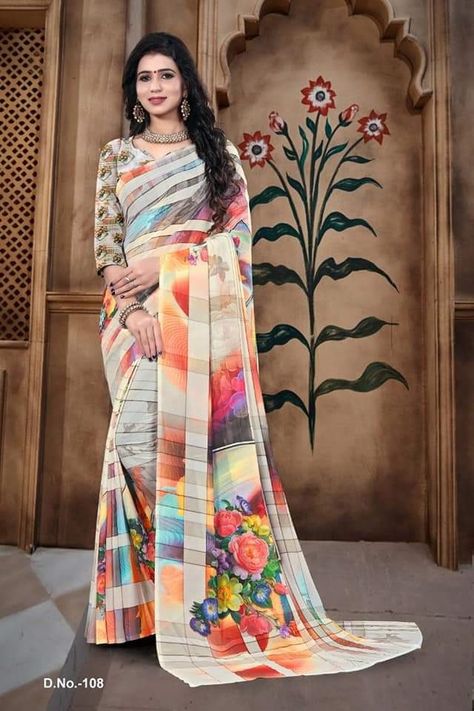 Digital Saree, Modern Saree, Sarees Collection, Stylish Sarees, Georgette Sarees, Half Saree, Printed Sarees, Indian Sarees, Saree Collection