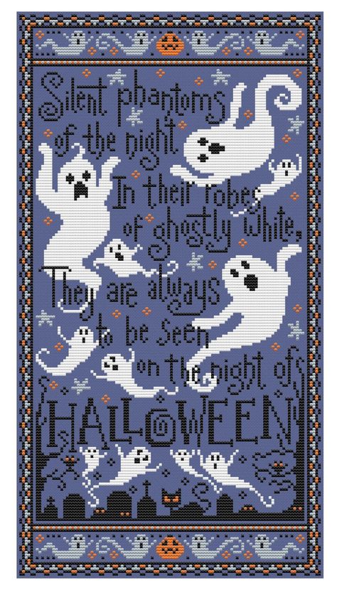 Coraline Cross Stitch, Durene Jones, Halloween Cross Stitch Charts, Halloween Cross Stitch, Fall Cross Stitch, Crochet Square Blanket, Stitch Halloween, Halloween Embroidery Designs, Graph Crochet