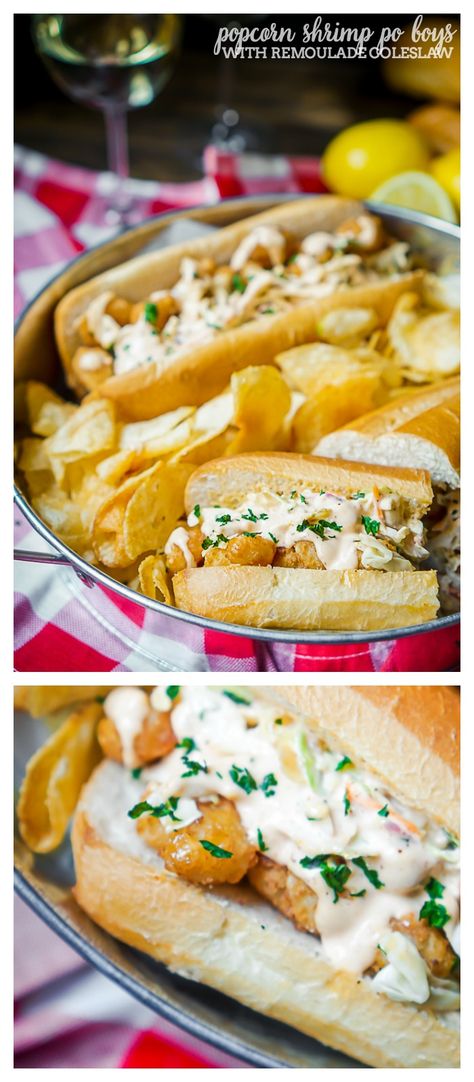 Unique Sandwiches, Shrimp Po Boy Recipe, Nerd Recipes, Food Sandwiches, Madi Gras, Tailgate Snacks, Shrimp Po Boy, Unique Dinner, Popcorn Shrimp