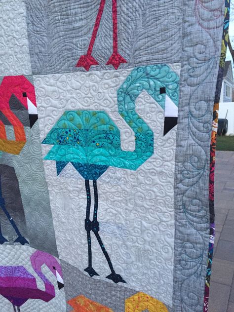 Finished Flamingos, Finally! • Dizzy Quilter Flamingo Quilts, Flamingo Quilt, Beach Themed Quilts, Bird Quilt Blocks, Pretty Quilts, Turtle Quilt, Nautical Quilt, Beach Quilt, Elizabeth Hartman