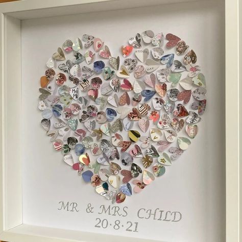 Wedding Card Shadow Box Ideas, Wedding Card Memory Ideas, Craft With Wedding Cards, Post Wedding Crafts, Home Made Wedding Card, Wedding Card Collage Ideas, Wedding Card Display After Wedding, Wedding Art Ideas, Wedding Card Craft Keepsake