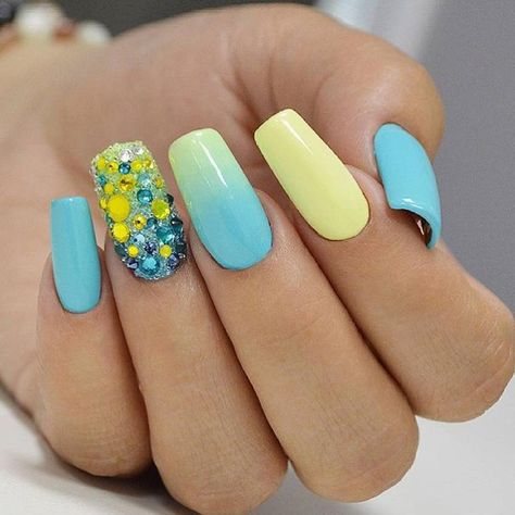 Aqua Nails, Acrylic Nail Shapes, Beauty Brushes, Nail Beauty, Yellow Nails, Nail Shapes, Nails Designs, Nails Art, Glitter Nails