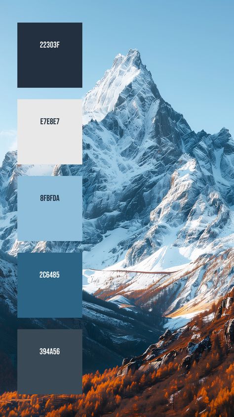 Colors:
22303F ° E7E8E7 ° 8FBFDA ° 2C6485 ° 394A56 Alpine Color Palette, Mountain Color Palette, Color Thesaurus, Pantone Colours, Web Design Examples, Palette Ideas, Starting Line, Autumn Foliage, Hex Codes