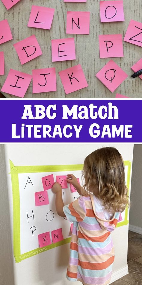 Alphabet Post-It Match Love Sticky Notes, Teaching Kids Letters, Easy Games For Kids, Quiet Time Activities, Problem Based Learning, Literacy Games, Teaching Letters, Letters For Kids, Lettering Practice