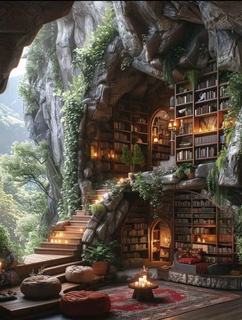 Minecraft Magical Library, Mythical Library, Fairytale Library, Fairy Library, Magical Library, Dream Library, Fantasy Rooms, Library Aesthetic, Dream Life House