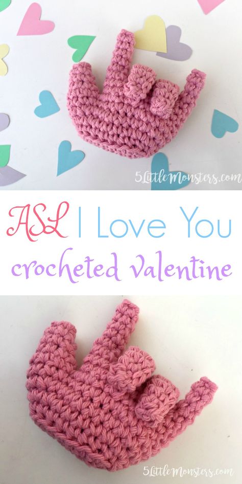 Crochet Sign Language Patterns, Valentines Crochet Ideas For Him, Asl Crochet, Crochet Christmas Ornaments Free Pattern, Valentine Crochet, Crochet Valentines, Crochet Valentine Patterns, Crochet Valentine, Crochet Christmas Ornaments Free