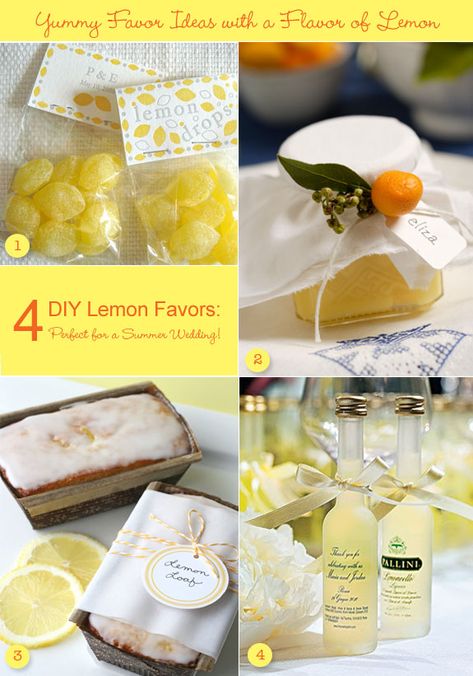 Favor ideas with a flavor of lemon Lemon Favors Ideas, Lemon Shower Favors, Lemon Themed Favors, Lemon Gifts Ideas, Lemon Bridal Shower Favors, Lemon Favors, Lemon Party Favors, Lemonade Party Favors, Lemon Dinner