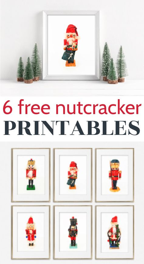 These free nutcracker printables are a fun and unique spin on Christmas art. Print out all six to create an instant gallery wall for the holidays or simply choose your favorite to stick in a frame. With traditional nutcracker soldiers and vintage style Santa nutcrackers, these Christmas art prints will look beautiful with any style of home decor from farmhouse to mid-century modern. Print yours today. Nutcracker Face Template, Nutcracker Printables, Nutcracker Printable, Nutcracker Face, Printable Nutcracker, Traditional Nutcracker, Christmas Gallery Wall, Nutcracker Decor, Decoupage Printables