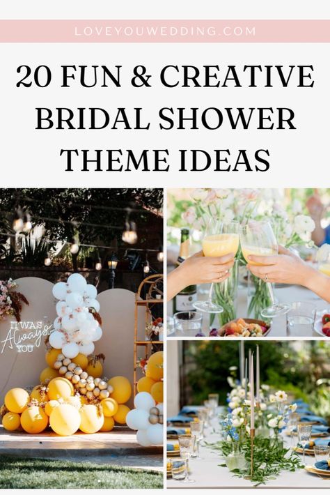 Planning a bridal shower for the bride-to-be? We’re sharing 20+ fun and unique bridal shower theme ideas she’ll love! Whether you’re planning a fall, winter, spring, or summer wedding shower, we have ideas for off the market, beach, boho, rustic, brunch, and mimosa bar bridal shower themes! Discover the best bridal shower games, decorations, food, and more. Champagne Brunch Bridal Shower Theme, New Orleans Theme Bridal Shower Ideas, Cute Wedding Shower Themes, February Wedding Shower Themes, Bridal Shower Ideas Themed The Bride, Spring Bridal Shower Food Ideas, Bridal Shower At Winery Ideas, Cocktail Hour Bridal Shower Theme, Cool Bridal Shower Ideas