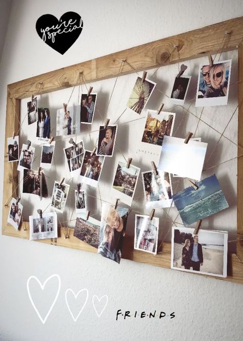 Photo Hanging Ideas, Diy Photo Wall, Diy Photo Display, Blue Deck, Photo Wall Hanging, Photo Hanging, Polaroid Wall, Hanging Ideas, Home Design Diy