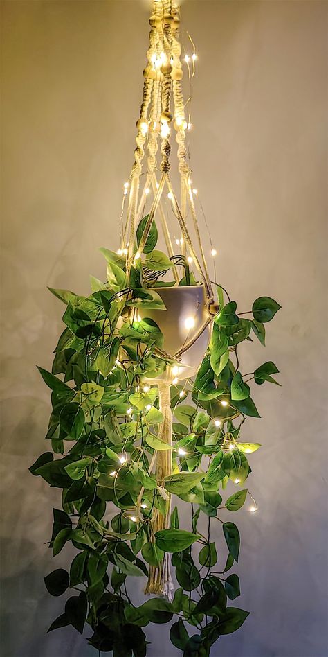 PRICES MAY VARY. 【HANGING PLANT HOLDERS WITH LIGHTS】You will receive a Ivory cotton hanging plant holders, a String lights with remote（Batteries not included）, Pin *30, 1 white hooks. This macrame hangers for plants pack includes Single-Tier Macrame Hanging Plant Holder 43.5”. which fits many shapes and sizes of plant pots, meeting most of your needs. (pots and fake plants not included). 【HANDWOVEN & DURABLE】The macrame plant hanger is handwoven by artisans with cotton threads. Meticulously hand