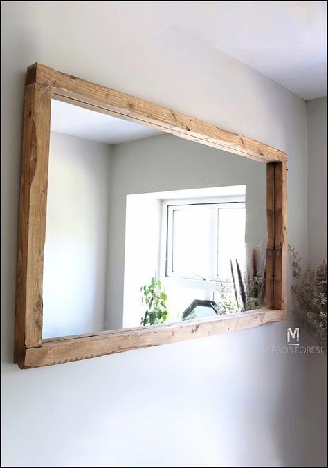 Diy Wood Mirror Frame, Vintage Rustic Farmhouse, Rustic Mirror, Freestanding Mirrors, Handmade Farmhouse, Rustic Mirrors, Frame Light, Wooden Mirror, Rustic Lighting