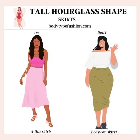 A-line skirts Hourglass Shaped Women, Hourglass Body Shape, Body Skirt, Body Proportions, Hourglass Shape, Body Con Skirt, Tall Women, Body Shape, A Line Skirt