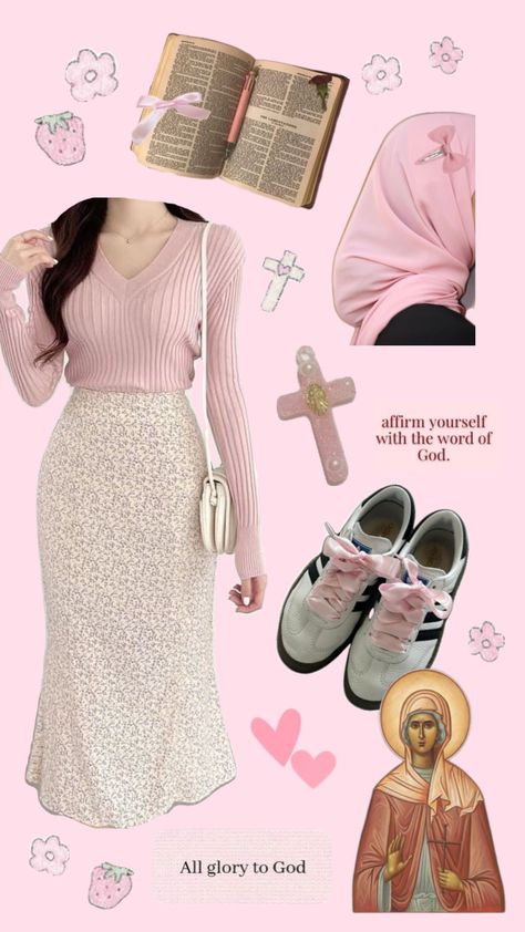 #modestfashion #modesty #jesuslovesyou #orthodox #christiangirlaesthetic #cross #pink #pinkaesthetic #jesuslovesyou #christianveiling Catholic Girl Aesthetic Outfit, Christian Woman Aesthetic Outfit, Catholic Modest Outfits, Orthodox Christian Modesty, Coquette Modest Outfit, Biblical Modesty, Christian Girl Aesthetic Pink, Christian Outfits Modesty, Christian Modest Outfits