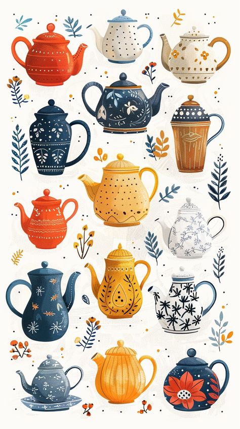 Tea lover pots drawn #phonebackground #background Teabag Illustration, Tea Illustration Design, Tea Illustration Art, Tea Pot Illustration, Tea Drawing, Vintage Phone Wallpaper, Tea Time Illustration, Coffee Doodle, Kingdom Art