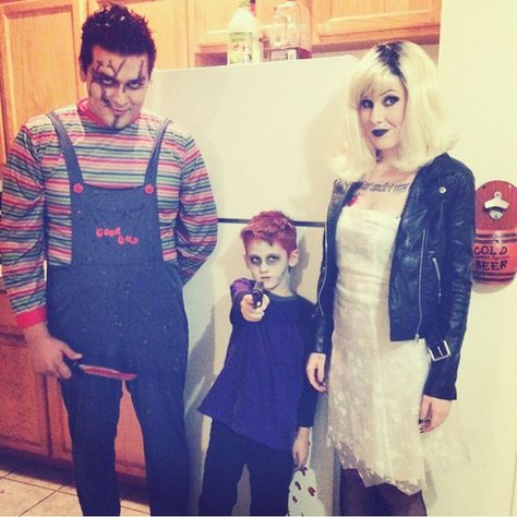 Family halloween ideas chucky seed of chucky bride of chucky Halloween costumes Family Chucky Costumes, Family Chucky Halloween Costumes, Family Of 3 Halloween Costumes Horror, Chucky Family Halloween Costumes, Chucky Family Costume, Seed Of Chucky Costume, Family Horror Halloween Costumes, Family Halloween Ideas, Costume Couple Ideas