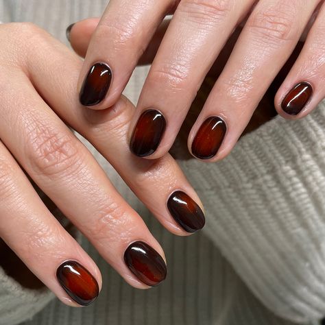 beetle skin 🪲 gold gel nail art level ‌ using: ‌ @kokoist_japan @nailthoughts in my favourite red @kokoist_japan in midnight chocolate, hazy gel ‌ #madewithkokoist ‌ Japanese Gel Nail Designs Simple, Black Blooming Gel Nails, Builder Gel Nails Design, Hailey Nails, Jelly Nails Designs, Nails Blooming Gel, Blooming Gel Nails, Blooming Gel Nail Art, Japanese Manicure