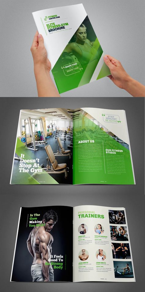 Fitness & Gym Brochure Template InDesign - 18 Custom Pages - 2 sizes: A4 & US letter. Gym Brochure Design Fitness, Sport Brochure Design, Gym Brochure, Sports Brochure, Fitness Brochure, Course Brochure, Fitness Instagram Accounts, Gym Banner, Indesign Brochure