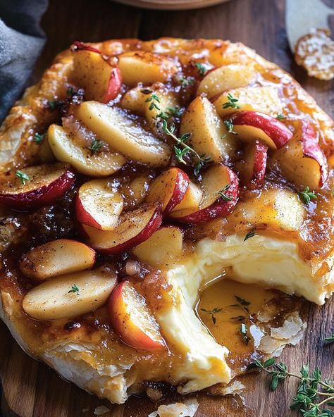 Baked Brie with Caramelized Apples - Miarecipes Easy Baked Brie Recipe, Baked Brie Cheese, Brie Cheese Recipes, Roasted Beets And Carrots, Baked Brie Appetizer, Baked Brie Recipes, Caramelized Apples, Brie Puff Pastry, Brie Appetizer