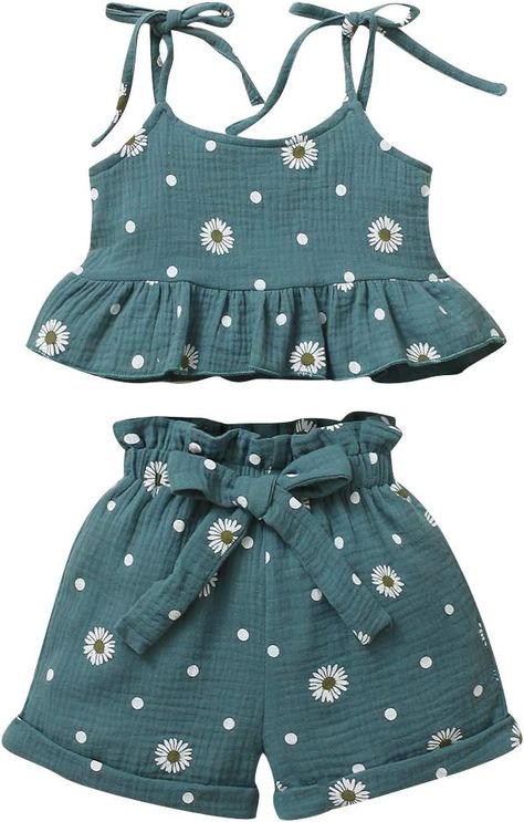 Amazon.com: Toddler Baby Girl Summer Clothes Daisy Floral Print Halter Ruffle Tank Tops Shorts Outfits Set 1-2T Green: Clothing, Shoes & Jewelry Toddler Summer Outfits, Green Clothing, Toddler Girl Summer, Kids Dress Wear, Baby Girl Shorts, Baby Dress Design, Summer Outfits Kids