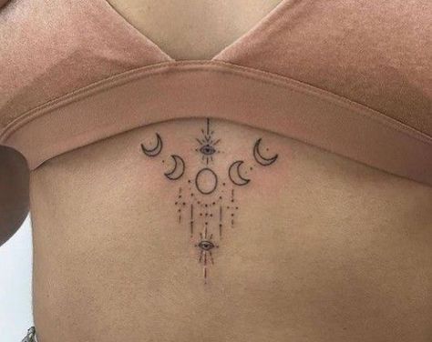 Moon And Stars Tattoo, Stars Tattoo, Moon Tattoos, Sternum Tattoo, Cute Tattoos For Women, Discreet Tattoos, Dainty Tattoos, Dope Tattoos, Little Tattoos