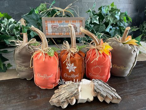 Crown Royal Diy, Crown Royal Crafts, Crown Royal Quilt, Crown Royal Bottle, Crown Bottle, Crown Royal Bags, Horseshoe Crafts Projects, Royal Pattern, Pumpkin Diy