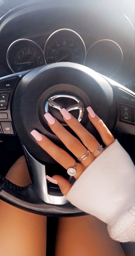 Light Pink Nails Tapered Square, Light Colour Acrylic Nails, Medium Pink Coffin Acrylic Nails, Fake Nails Medium Length, Nice Basic Acrylic Nails, Cute Med Acrylic Nails, Acyrilics Nails Medium Length, Light Pink Coffin Acrylic Nails Medium, Medium Squoval Acrylic Nails