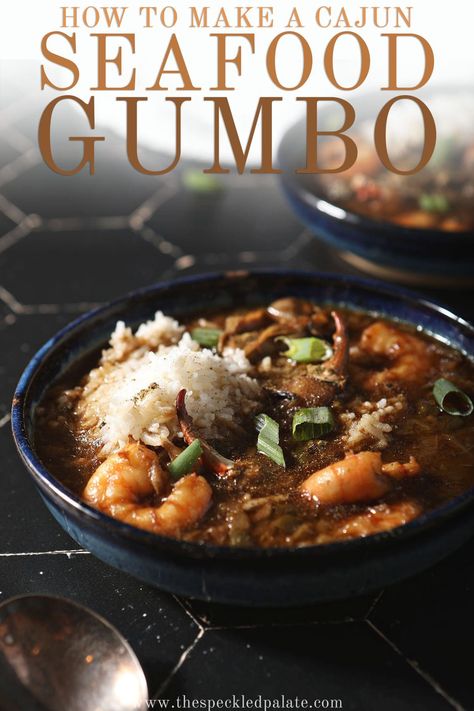 Love seafood? Try making a Cajun Seafood Gumbo at home that’s full of shrimp, crab and oysters. This classic Louisiana recipe is great for a crowd and so comforting for a cold day. #LouisianaFood #EasyEntertaining #SpeckledPalate Cajun Shrimp Gumbo, Crab Gumbo Recipe, Gumbo File Recipe, Cajun Seafood Gumbo, Crab Gumbo, Shrimp Gumbo Recipe, Baked Brisket, Oyster Soup, Cajun Gumbo