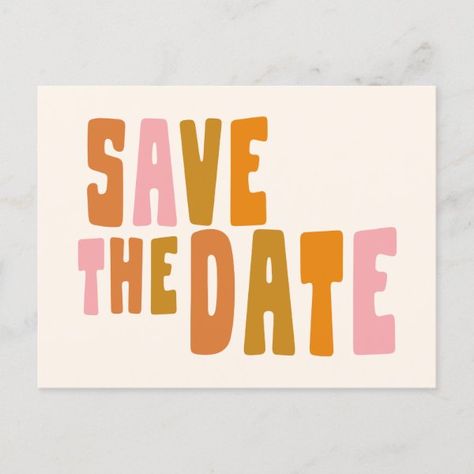 Groovy Colorful Unique Wedding Save The Date Postcard Unique Wedding Save The Dates, Simple Engagement, Save The Date Postcard, Colorful Aesthetic, Save The Date Postcards, Wedding Save The Date, Postcard Size, Simple Wedding, Wedding Saving