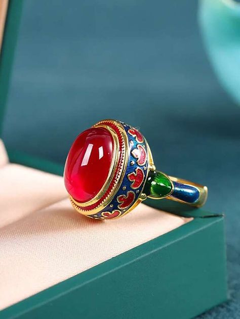 Luxury Wedding Jewelry, Enamel Painting, Vacation Jewelry, Carnelian Ring, Enamel Ring, Enamel Flower, Fine Jewels, Delicate Necklace, Ring Vintage