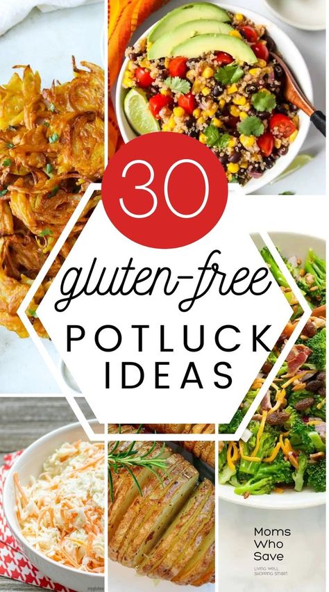 30 Easy Gluten-Free Potluck Ideas Potluck Ideas Gluten Free, Potluck Dinner Ideas, Breakfast Potluck Ideas, Gluten Free Potluck, Breakfast Potluck, Gluten Free Party Food, Gluten Free Party, Gluten Free Crock Pot Recipes, Gluten Free Entrees