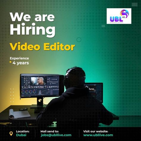 Our Dubai based TV channel is looking for talented and passionate Video editor to our team Experience : 4 Years Contact us at : jobs@ubllive.com www.ubllive.com #mydubaidream #hiring #hiringnow #hiringstaff #hiringimmediately #hiringalerts #videoeditors #editors #uae #uaejobseekers #jobseeker #ublgroup #ublhd #ubl #ubldigitalworld #hiringnow #hiringprofesstionals #ublgroup Hiring Video Editor, Hiring Poster, Graphic Design Ads, Gaming Tips, Food Poster Design, Job Resume, Hiring Now, We Are Hiring, Tv Channel