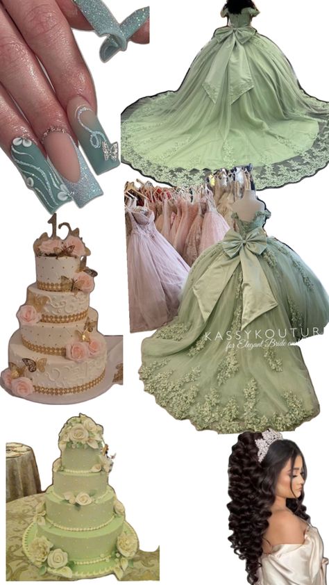 Quinceañera ideas Sage Green Quinceanera Theme, Tiana Quince, Enchanted Forest Quinceanera Theme, Green Quinceanera Theme, Princess Tiana Birthday Party, Quince Planning, Tiana Birthday Party, Princess Sweet 16, Quinceanera Theme