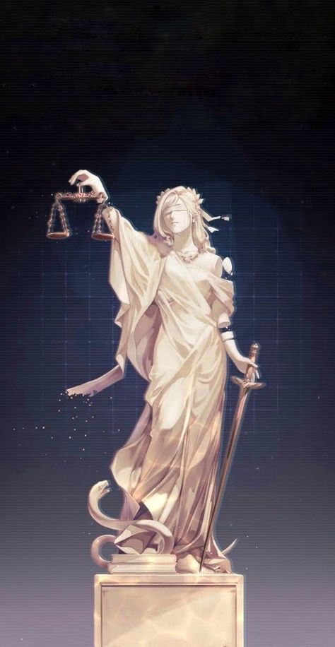 Cassandra Greek Mythology, Fantasy Statue, Justice Statue, Goddess Of Justice, Tears Of Themis, Pixel Art Landscape, Lady Justice, Anime Group, Greek Mythology Art