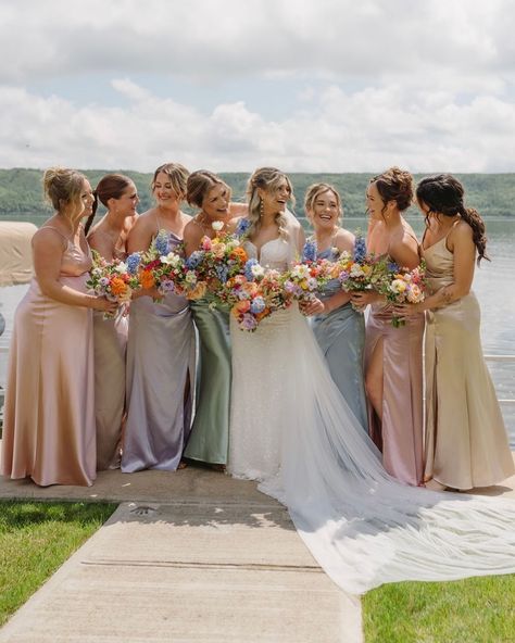 I hope the mixed bridesmaid dress trend states for a while… or forever… cause that’d be pretty fabulous 🤍🩷❤️🧡💛💚🩵💙💜 Wedding Photos @theawans__ Bride @sawzy24 Wedding Planning @eleandco_weddings Wedding Flowers @paytonsplacedesigns Additional Floral Freelance @daisyandbirdfloraldesign Wedding Venue Camp Lutherland, Lake Pasqua Make up artist @amycampbell.mua Hair stylist @hair.by.jaxx Wedding Dress @thebridalboutiqueyqr Wedding Cake @sweet_street_cakes Wedding Suit @colinobrianoffici... Mixed Color Bridesmaid Dresses Summer, Pastel Wedding Bridesmaids, Mixed Floral Bridesmaid Dresses, Mixed Color Bridesmaid Dresses, Multicolored Bridesmaids Dresses, Bridesmaid Dresses Summer, Color Bridesmaid Dresses, Summer Bridesmaid Dresses, Floral Bridesmaid Dresses