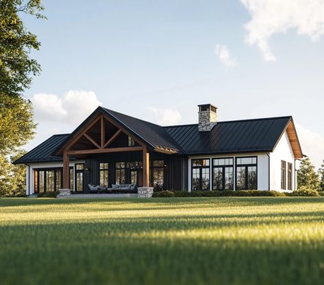 Barndo & Co | Just a beautiful covered porch off this barndo🥰. #barndominiumplans #barndominiumexperts #barndominiumfloorplans #barndoandco | Instagram Modern Ranch Barndominium, Barndominium Style House Plans, Mother In Law Barndominium, Barndominium Ideas Open Concept, A Frame Porch Addition, Modern Barndominium Ideas Exterior, Adding A Porch To The Front Of A House, Barndominium Porches, Modern Barn House Exterior