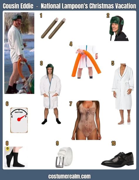 Uncle Eddie Costume, Cousin Eddie And Catherine Costume, Cousin Eddie Costume, Christmas Vacation Costumes, Cousin Eddie Christmas Vacation, White Leather Dress, Christmas Vacation Party, National Lampoon's Christmas Vacation, Costume Guide