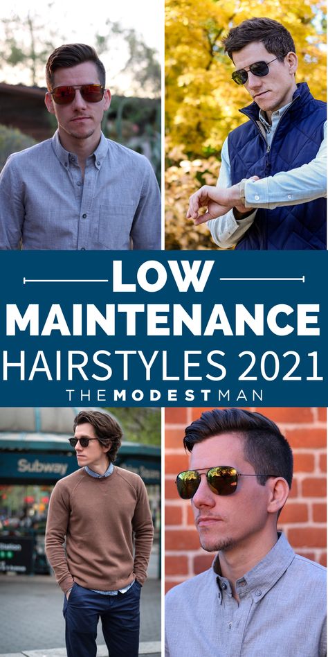 Best hairstyles for 2021. Easy hair tips for men. Learn how to have a low maintenance hair cut. Best mens short haircuts for minimal effort needed. Low Effort Hairstyles Men, Men’s Haircut Low Maintenance, Mens Haircut Easy To Maintain, Mens Easy Hairstyles, Short Hair Styles Easy Men, No Style Men's Haircut, College Haircuts Men, Number 4 Haircut Men, Mens Low Maintenance Haircuts