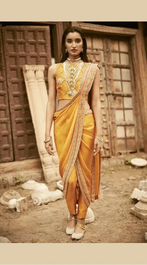 Pants Saree, Saree With Pants, Pant Saree, Haldi Ceremony Outfit, Haldi Dress, Dhoti Saree, Haldi Outfits, Saree Wearing Styles, Saree Wearing