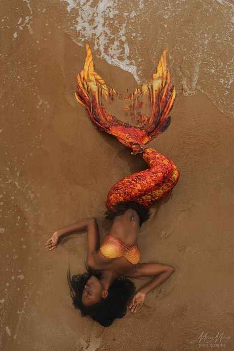 Maria Mirage Photography | Mermaid Tales Mermaid Photography Photo Shoots, Orange Mermaid Aesthetic, Black Mermaid Aesthetic, Mermaid Fairytale, Mirage Photography, Mermaids Exist, Ariel Black, Mermaid Photo Shoot, Fantasy Photoshoot