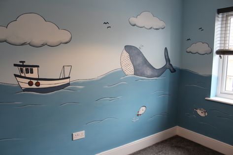 Shark Boys Room, Nautical Mural, Baby Nursery Murals, Nautical Baby Room, Sail Fish, Blue Boys Bedroom, Boy Room Paint, Children's Bedroom Ideas, Living Room Wall Units