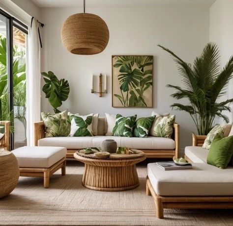 Achieving Tropical Style: Blending Nature and Design Hawaiian Bungalow Interior, Tropical Bungalow Interior, Hawaii Living Room Tropical Style, Tropical Modern Decor, Tropical Apartment Decor, Caribbean Decor Tropical Style, Tropical Style Living Room, Backyard Herb Garden Ideas, Carribean Decor