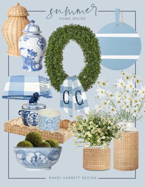 Blue and White Summer Decor Southern Coastal Decor, Elegant Cottage, Cottage House Interior, White Mantle, Grand Millennial Decor, Grandmillenial Style, Blue And White Living Room, White Porch, Hamptons Coastal