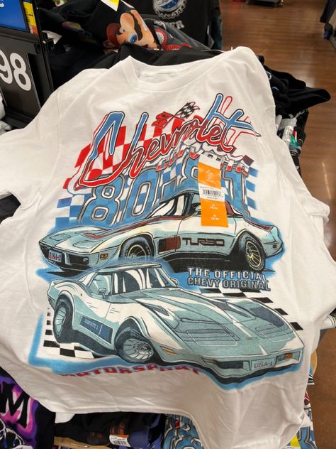 Graphic Tees Vintage Cars, Retro Shirt Design Graphic Tees, Retro Shirt Design, Vintage Shirt Design, Nba Outfit, Cars Tees, Car Shirts, Closet Accessories, Shirt Design Inspiration