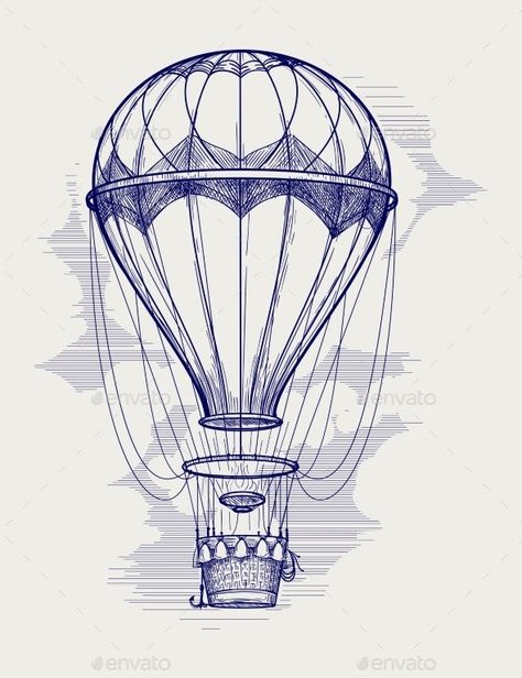 Hot Air Balloon Ball Pen Sketch by vectortatu | GraphicRiver Hot Air Balloon Sketch, Air Balloon Sketch, Balloon Sketch, Ballon Illustration, Hot Air Balloon Drawing, Balloon Drawing, Hot Air Balloon Tattoo, Air Balloon Tattoo, Hot Air Balloons Art