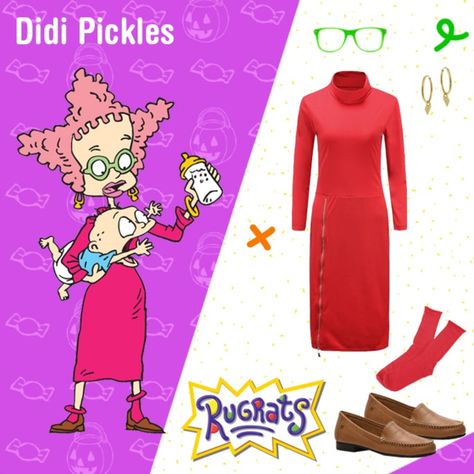 Last Minute Halloween Costume Ideas- Didi Pickles 16 Rugrats Outfits, Maternity Halloween, Last Minute Halloween Costume, Pregnant Halloween Costumes, Green Glasses, Last Minute Halloween, Red Socks, Pregnant Halloween, Cartoon Fashion