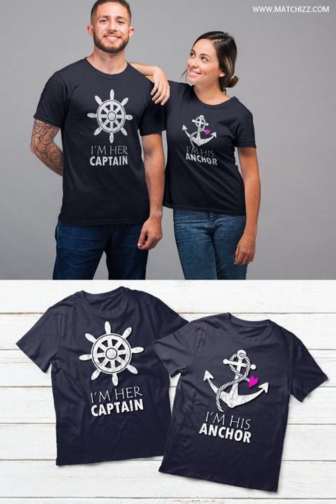 Couple Shirts Cruise Sailing Couple Anchor Captain Shirts Funny Couple Photoshoot, Sailing Couple, Couple Cruise, Couple Shirt Design, Cute Couple Shirts, Matching Couple Gifts, Couples Shirts, Couple Matching Outfits, Family Cruise Shirts