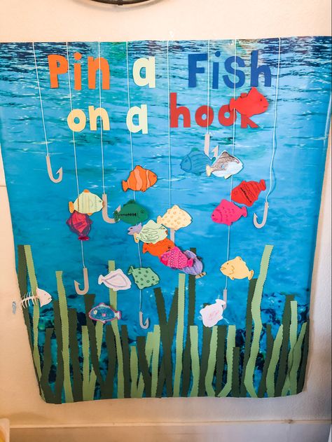 Fish Themed Birthday Party Games, Fish Theme Birthday Decoration, Fish Themed Games, Fishing Party Cake Ideas, Fish Theme Party Games, Oh Fishally Three Birthday, Fishing Theme Party Games, Fishing Party Activities, Fishing Themed Birthday Party Games