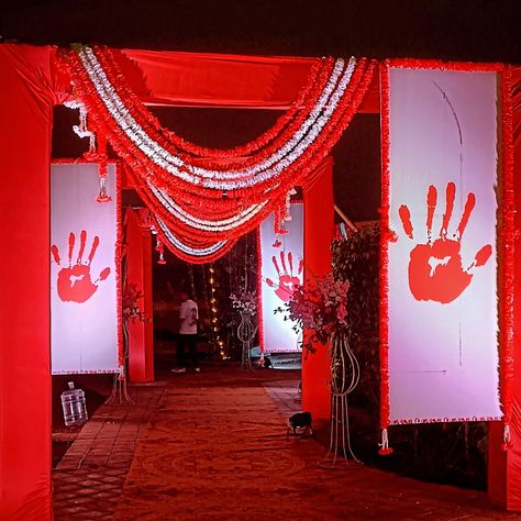 Chaap Tilak Wedding Decor by @saatphereindia #weddingcenterpiece #weddingtabledecor #weddingreceptiondecor #weddingdecoration #thebigfatindianwedding #weddingtable #weddingdetails #weddingplanners #weddingceremony #weddingideas #wedmegood #wedingphotography #weddingbazaar #weddingsutra Haldi Ceremony Decorations, Wedding Entrance Sign, Kali Puja, Themed Wedding Decorations, Ethnic Wedding, Wedding Entrance, Entrance Sign, Social Event, Haldi Ceremony