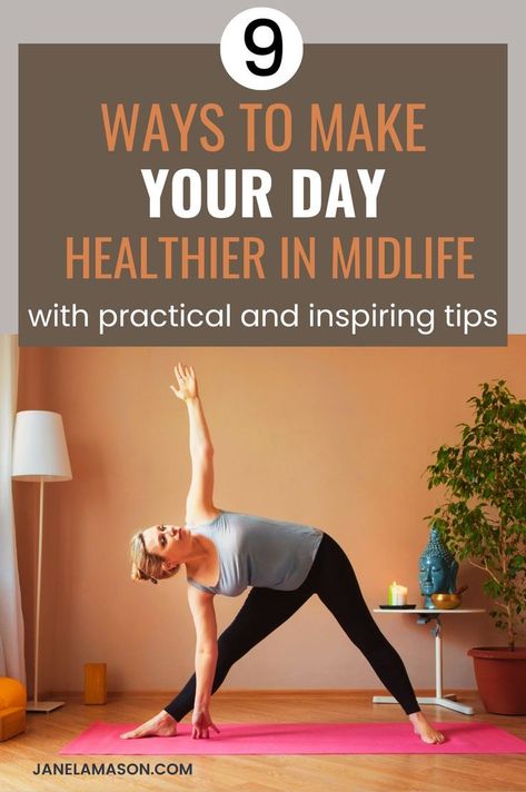 A midlife woman making a healthy choice to do yoga with a triangle pose Mindful Morning Routine, Midlife Transformation, Mindful Morning, Over 50 Fitness, Midlife Women, Healthy Mom, Healthy Aging, Yoga Routine, Aging Well